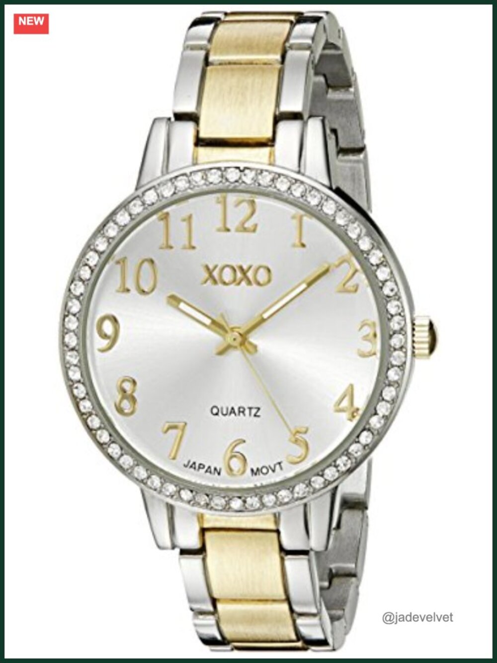 Women's Two Tone Quartz Watch with Bracelet Band and Crystal Bezel